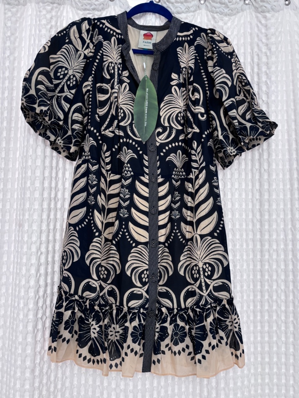 Farm Rio Navy Blue Ainika Tropical Splendor Mini Dress Size Medium - Picture 2 of 6